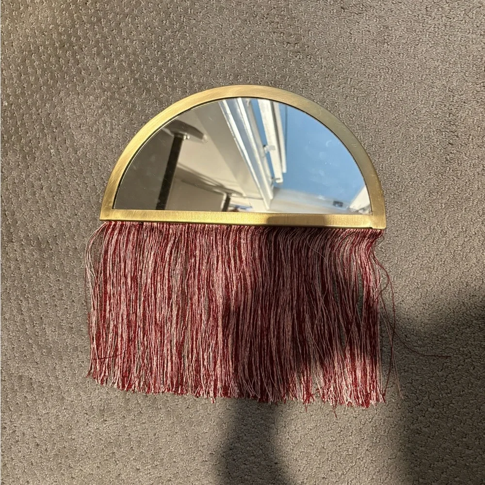 Elegant Gold and Pink Fringe Wall Mirror